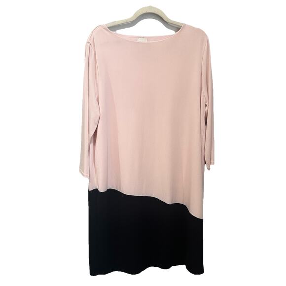 Chicos Colorblock Shift Dress Size 3 US XL Pale Pink Black Midi Long Sleeve - Picture 1 of 6